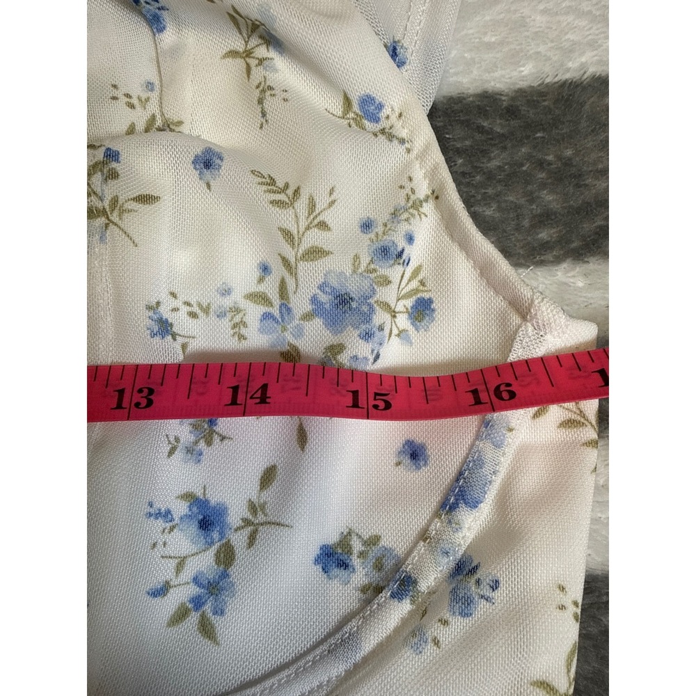 Madden Girl Floral Corset Top White Blue Mesh Sweetheart Neck Tie Back Large NEW - Picture 8 of 8